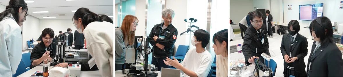 共同作業で技術を学ぶ学生と大人