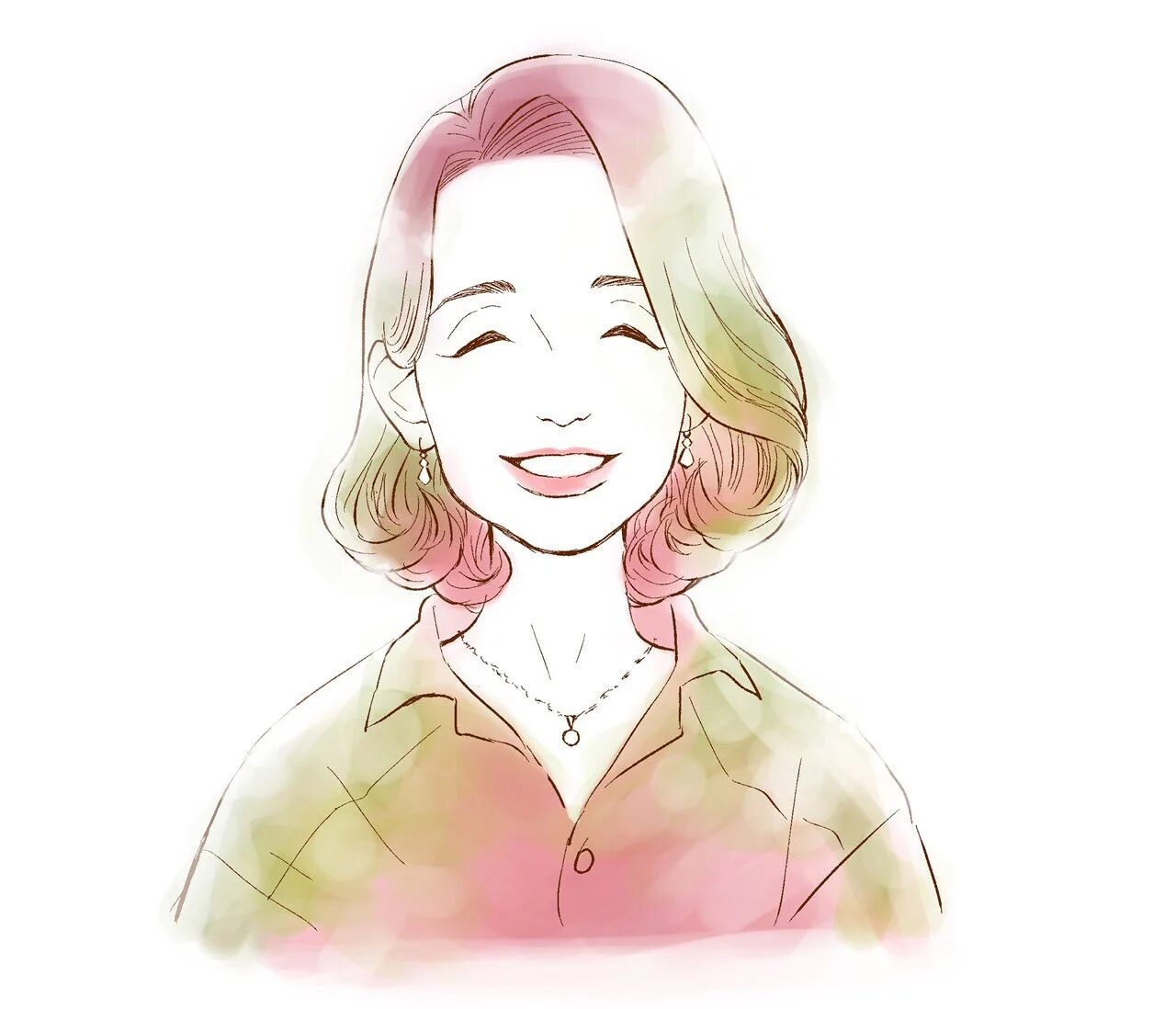 水彩画のようなタッチで描かれた、ショートヘアの女性のイラスト