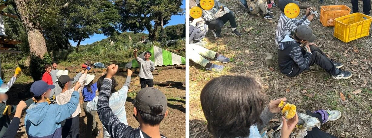 焼き芋を試食する子どもたち