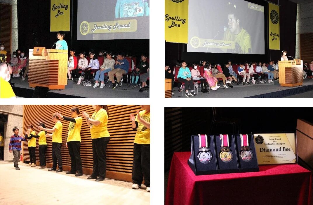 Spelling Beeの表彰式、子供がスピーチしている様子