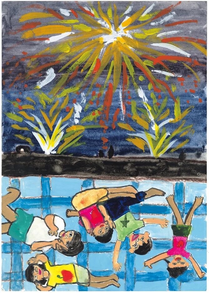 いとことねころんで見たかしわざきの大花火