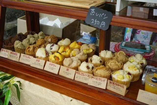 様々な種類の蒸しパンがショーケースに並べられた様子