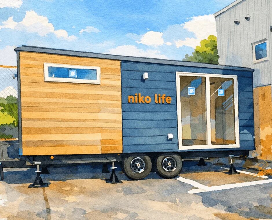 トレーラーハウス型にこカフェのイラスト